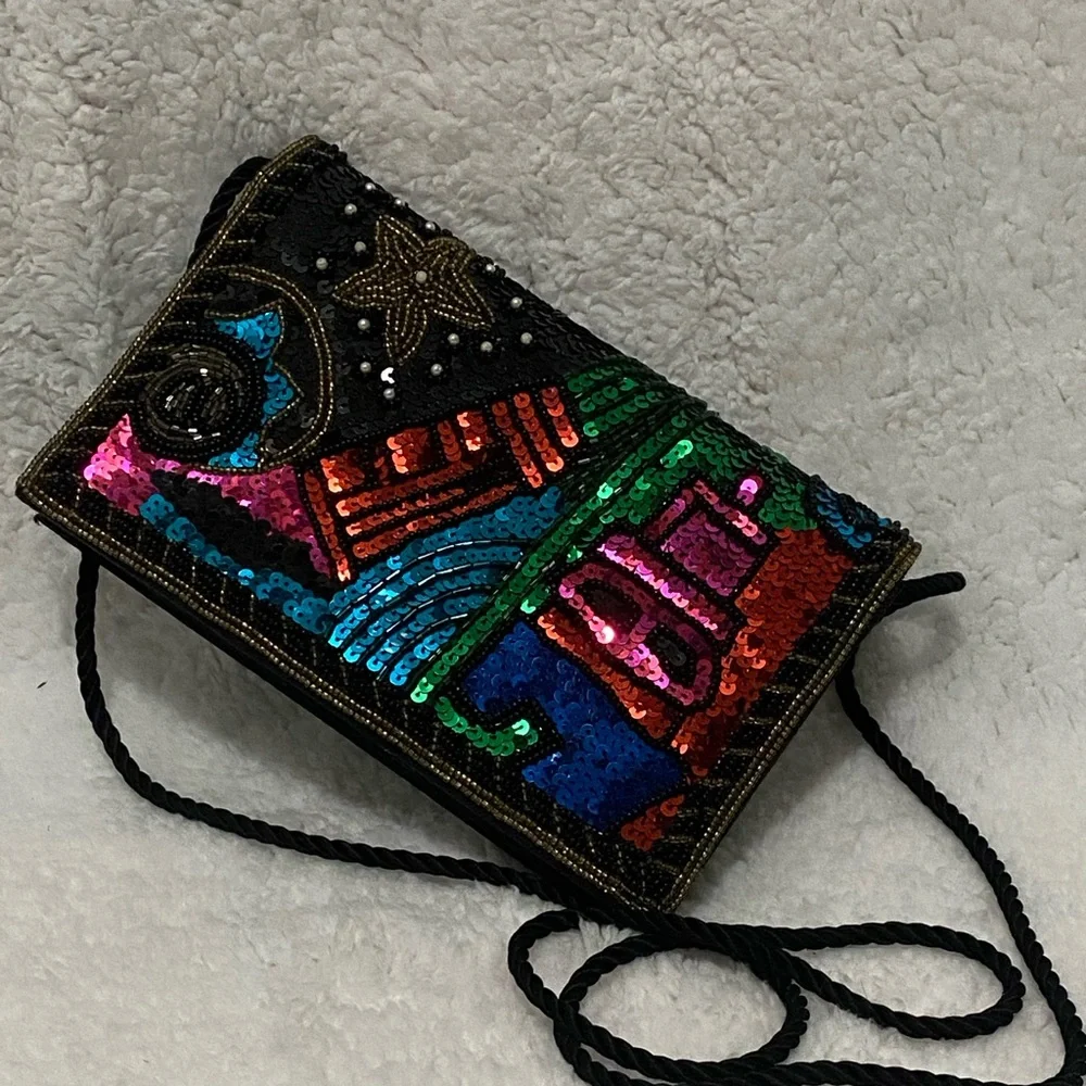 Funky Retro Colorful Sequin Crossbody Bag 1980s ‘s Vintage Beaded Purse - Picture 11 of 11